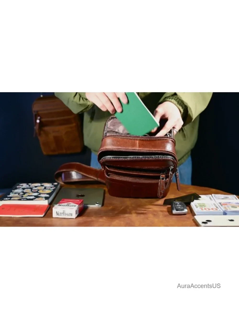 Genuine Leather Messenger Bag for Men, Small Crossbody Sling Shoulder Bag